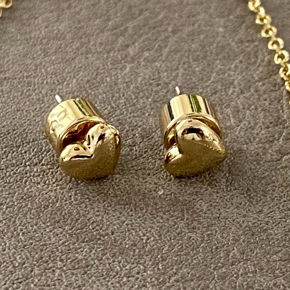 COACH Gold Pave HEART NECKLACE & EARRINGS JEWELRY SET NWOT - Picture 7 of 8